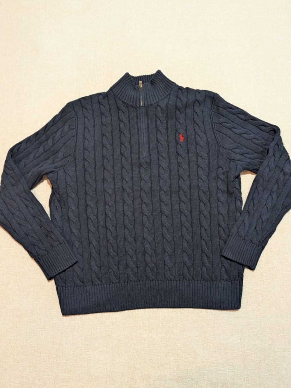 Polo Ralph Lauren Men’s XL Navy Cable-Knit Cotton Quarter-Zip Sweater - Picture 3 of 9